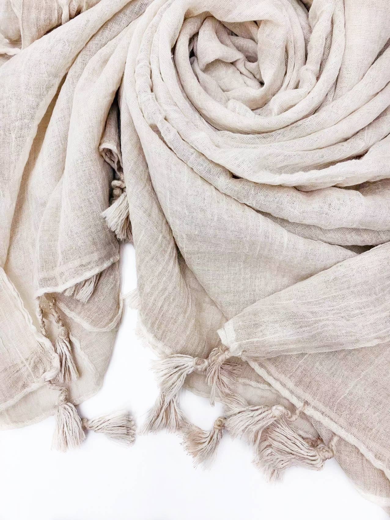 Solid Tassel-Trim Scarf