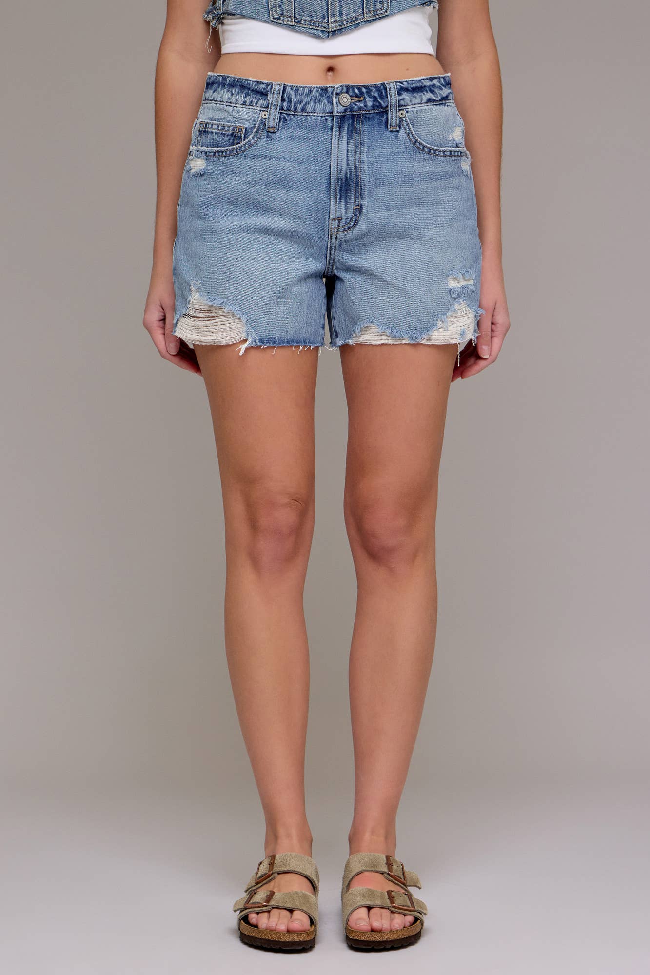 Hidden Jeans - Medium Light Distressed High Rise Short