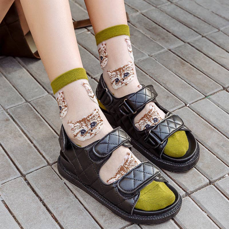 Funkyrel® Atzbranding Limited - Rufia – Sheer Cat Pattern Ankle Socks | Lightweight & Breathable