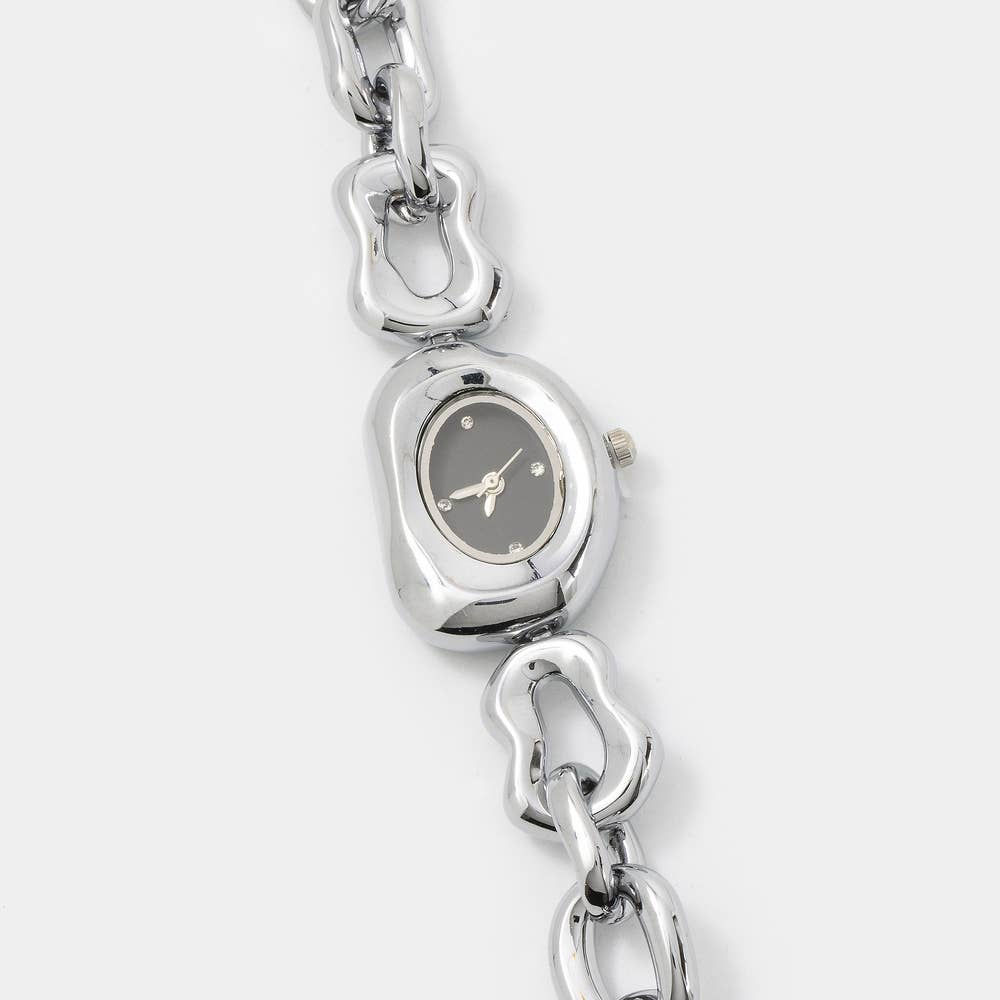 Collections by Fame Accessories - Oval Case Organic Link Chain Bracelet Watch