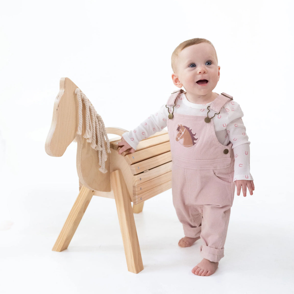 Veiled Pink Corduroy - Uni Old School Overall with Horse Applique