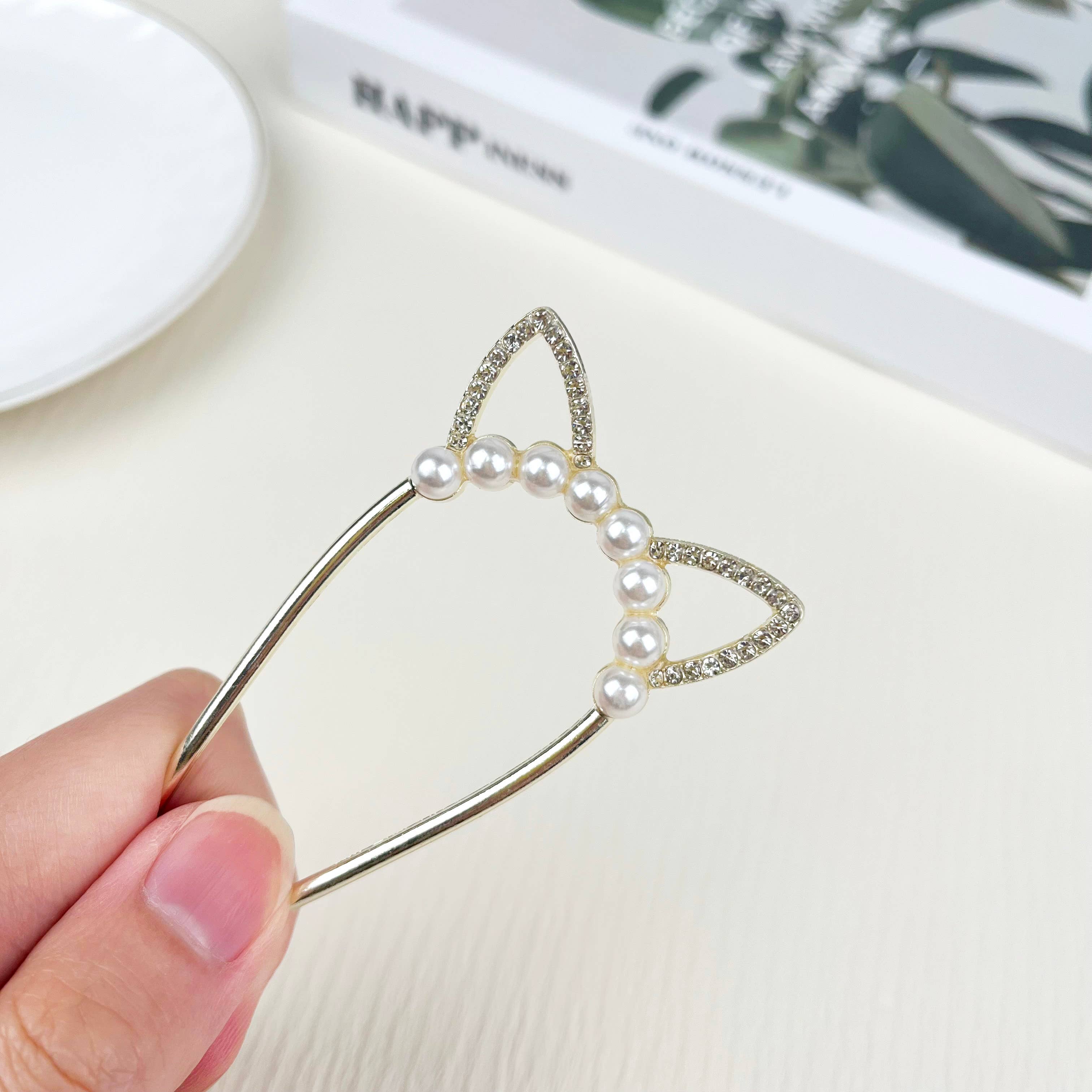 SoapElenGlen - Cat Ear Pearl U Shape Hairpin