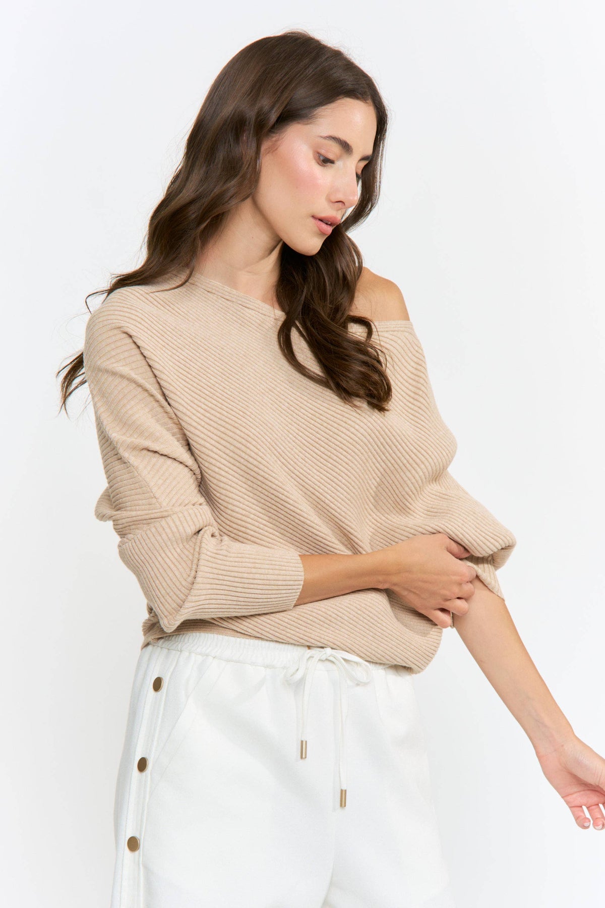 Camellia - CW10879S Ribbed Off-Shoulder Sweater