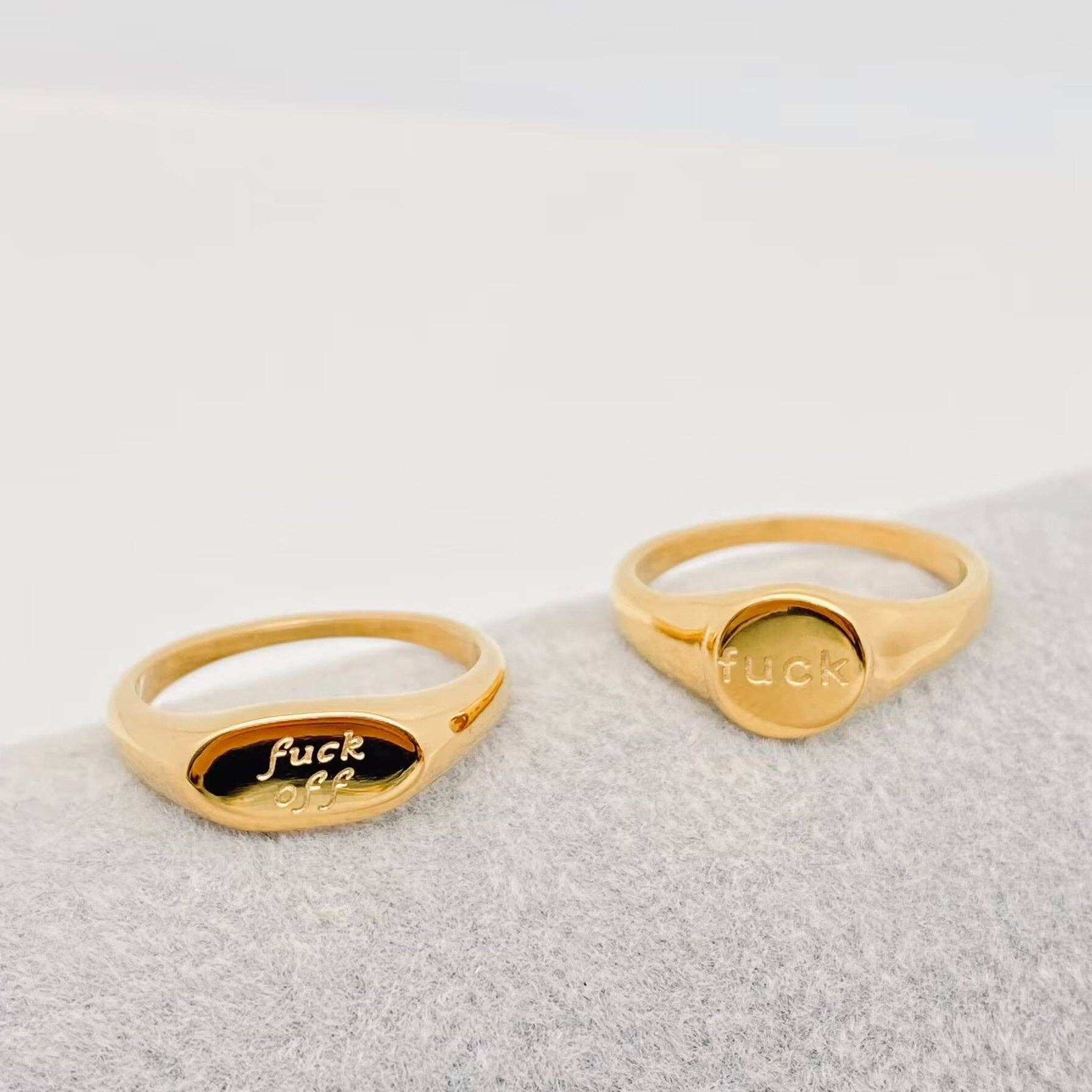 Mio Queena - Geometric "fuck off"18K Gold Plated Stainless Steel Ring-FGS