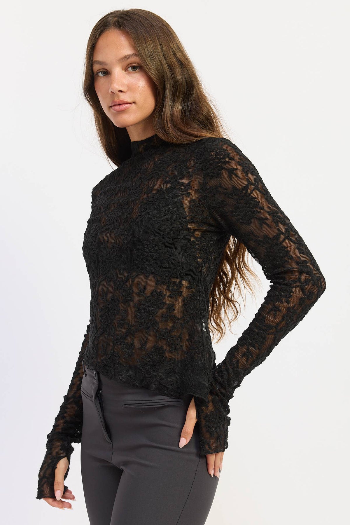 Emory Park - LONG SLEEVE MOCK NECK LACE TOP