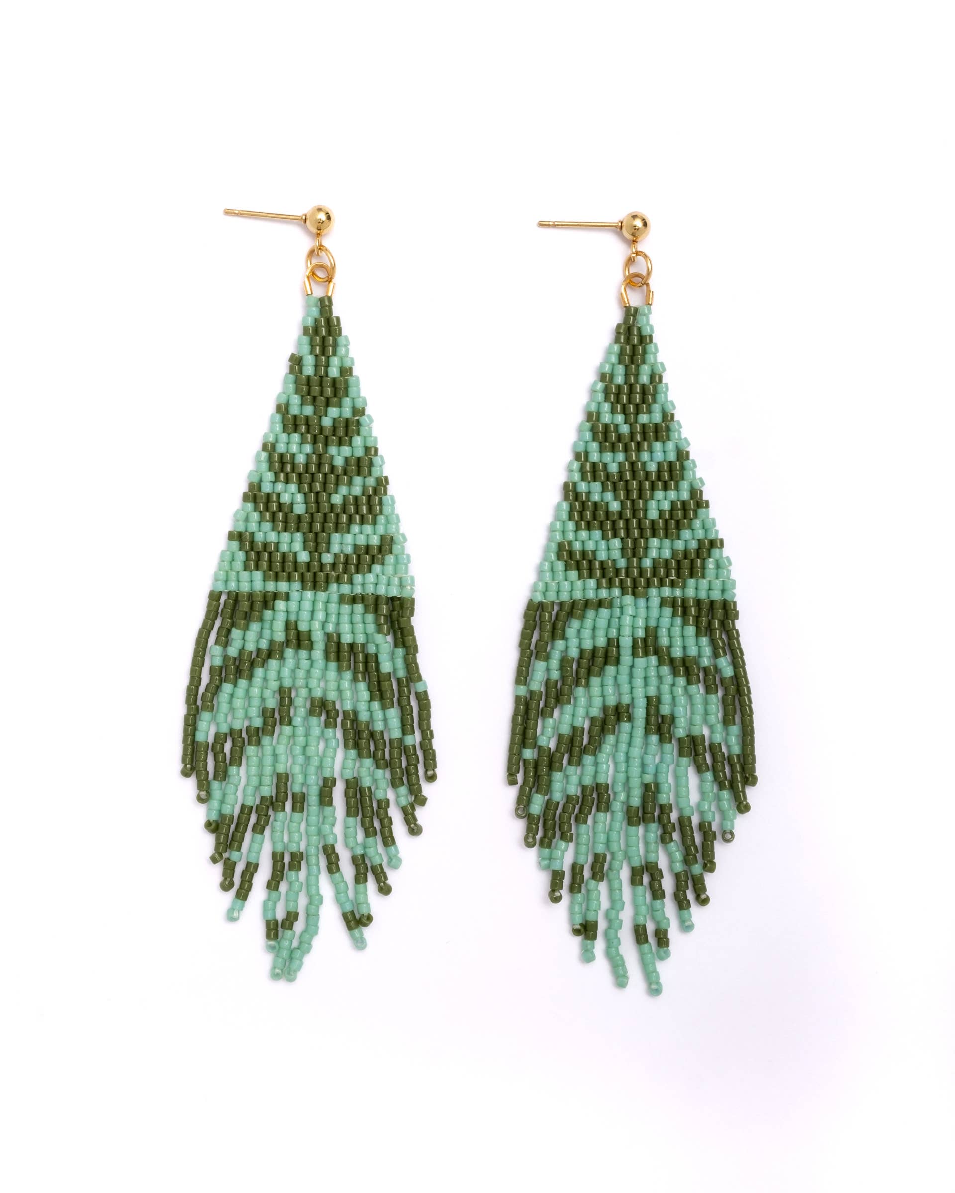Mayana Designs Co - Beaded Handwoven Vine Fringe Earrings (Pink/Mustard)