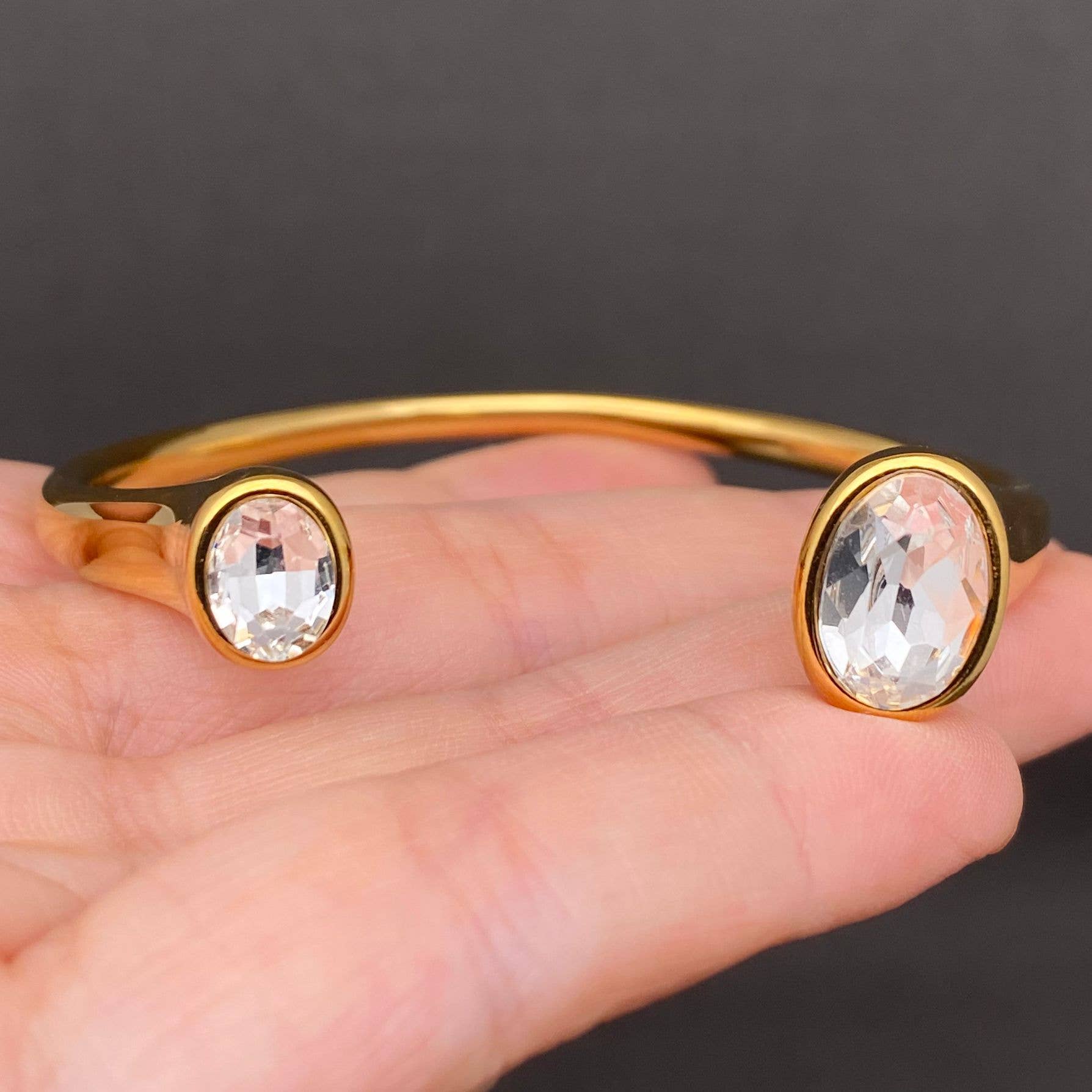 Mio Queena - Double Zircon 18K Gold Plated Stainless Steel Cuff - FGS