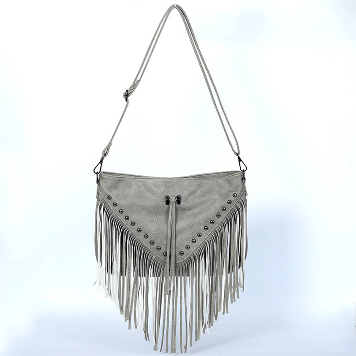 RIVET SOFT PU LEATHER TASSEL SHOULDER BAG