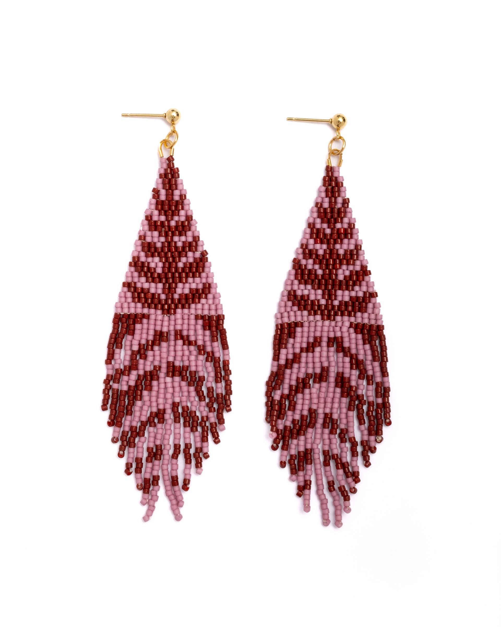 Mayana Designs Co - Beaded Handwoven Vine Fringe Earrings (Pink/Mustard)