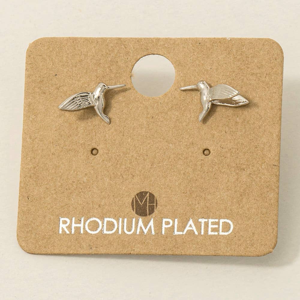 Fame Accessories - Gold Dipped Humming Bird Stud Earrings
