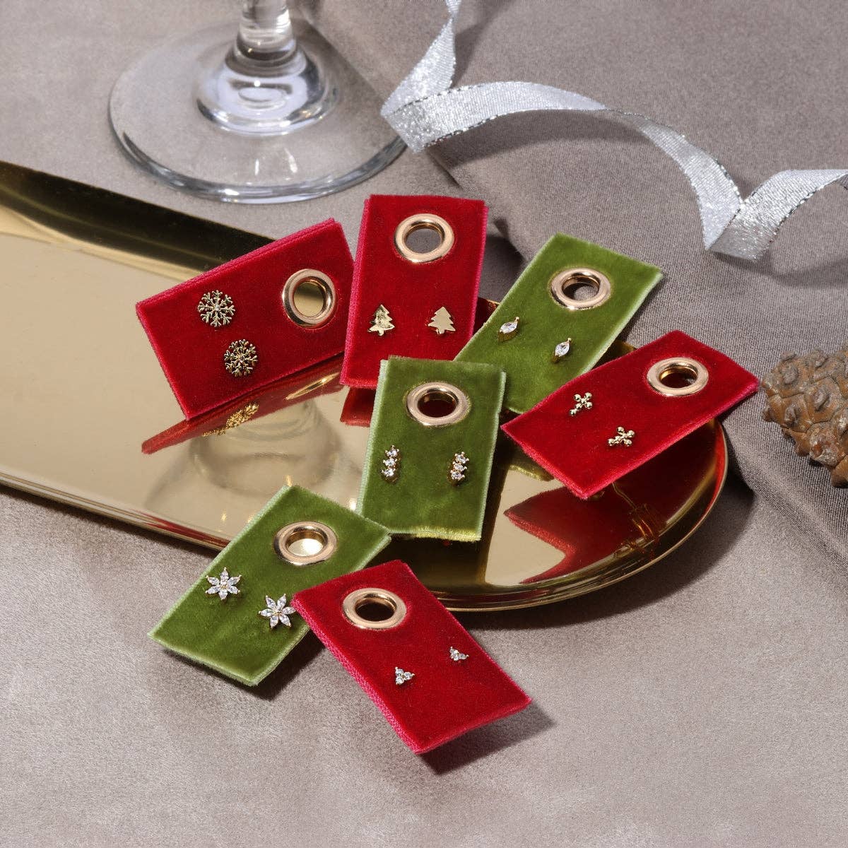 Splendid Iris - Petite Dot Cross Stud Earrings on Red Velvet Tag
