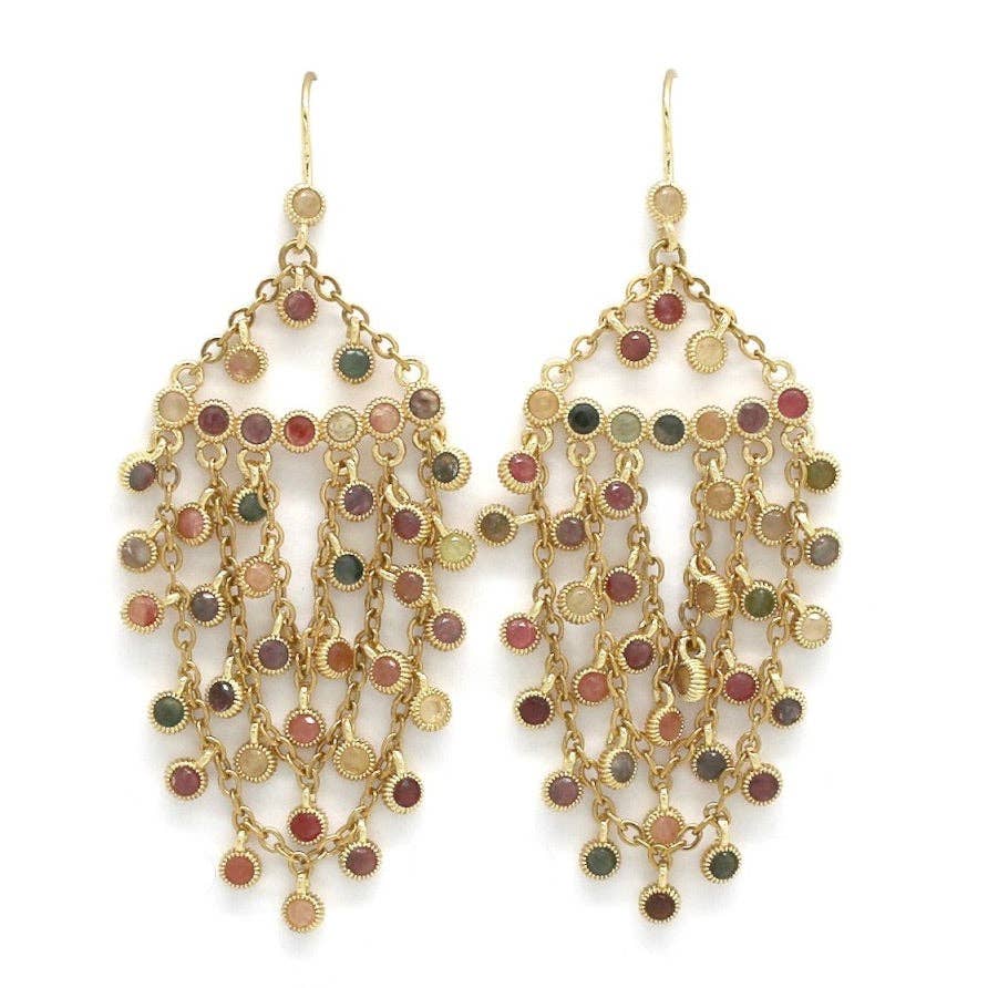 LIZOU - Tourmaline Chain Chandelier Earrings