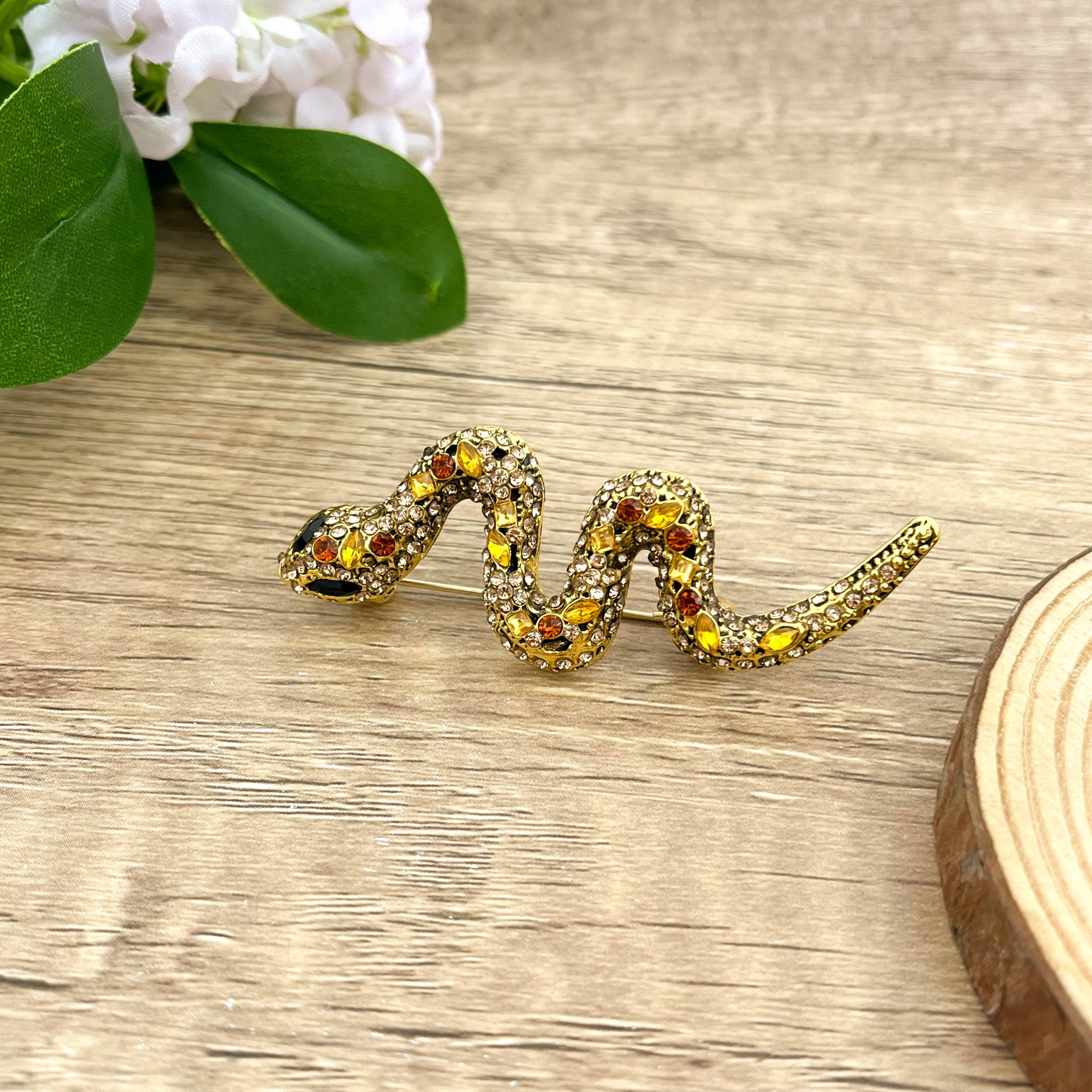 SoapElenGlen - Rhinestone Python Brooch, Glamorous Snake Pin Accessory