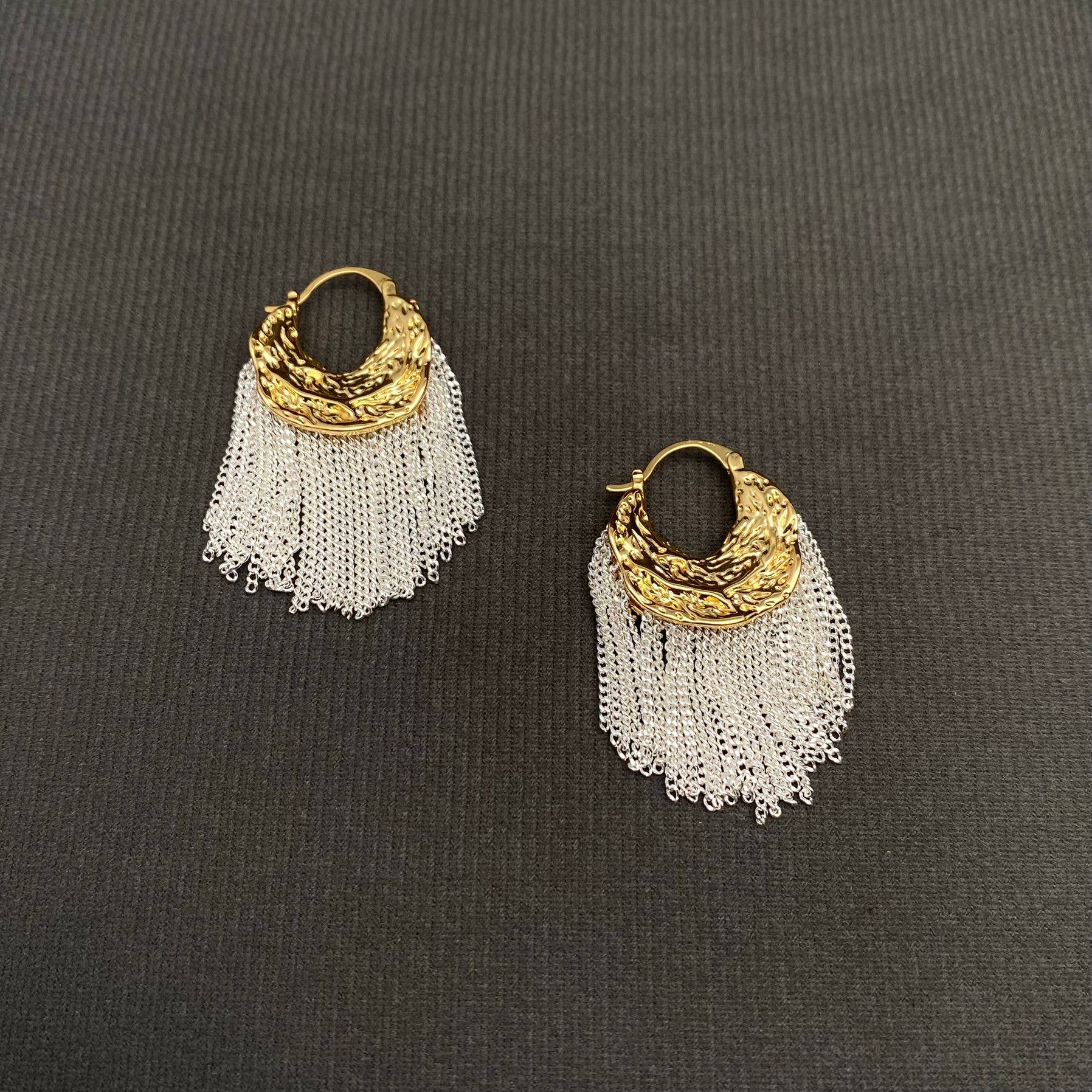 Mio Queena - Chain Fringe 18K Gold Plated Hoop Earrings