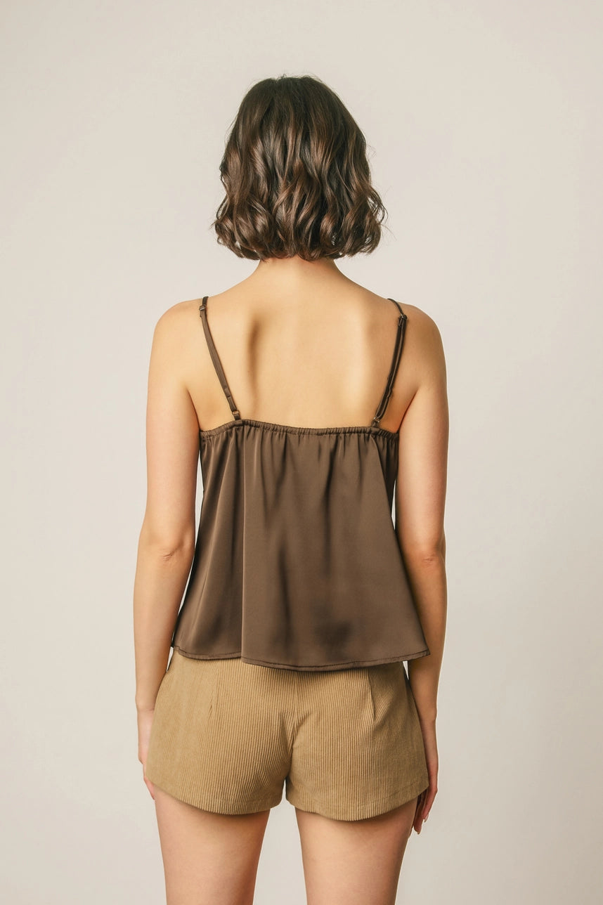 Satin Lace Tie Front Cami Top