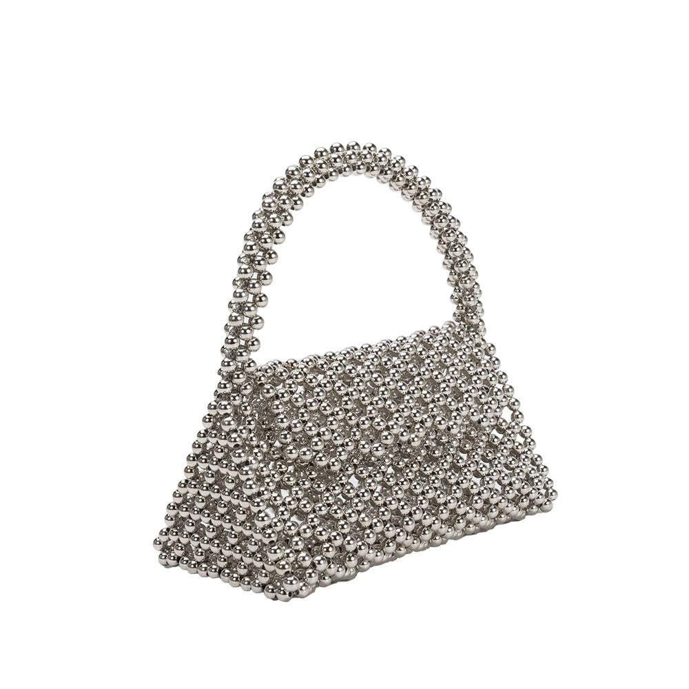 Melie Bianco - Morgan Silver Beaded Top Handle Bag