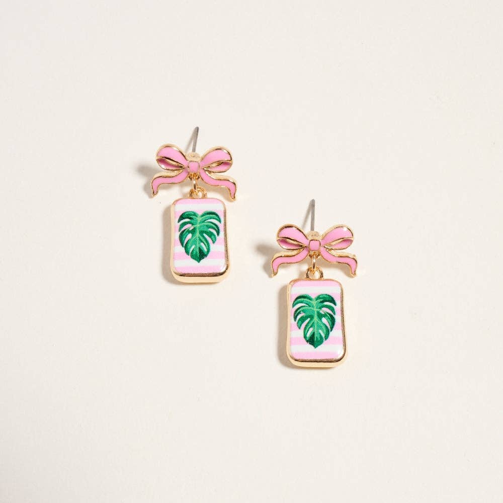 Designature New York - Vintage Fruit Plant Print Tile Enamel Bow Earrings