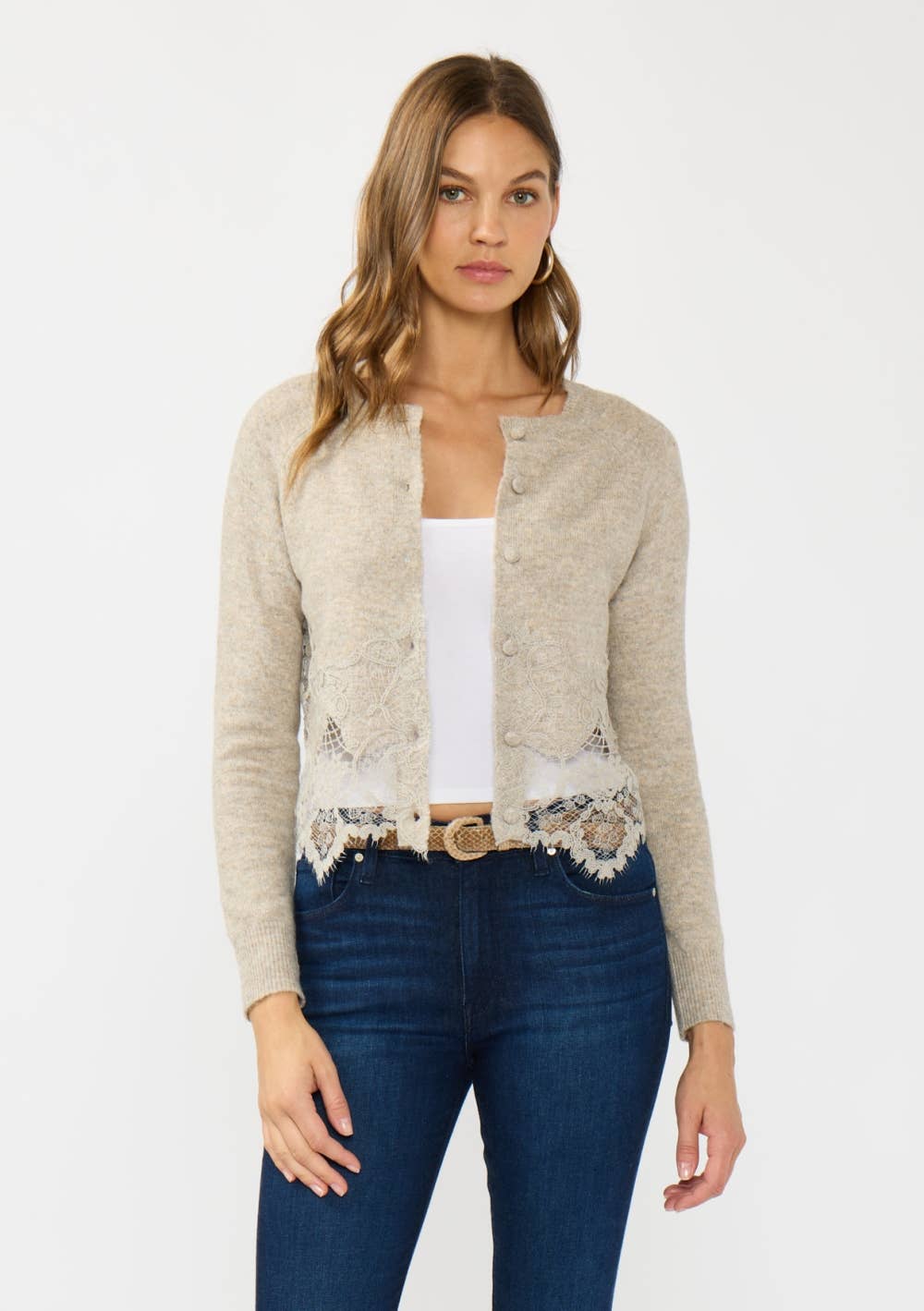 Lovestitch - Lace Trim Button Front Cardigan