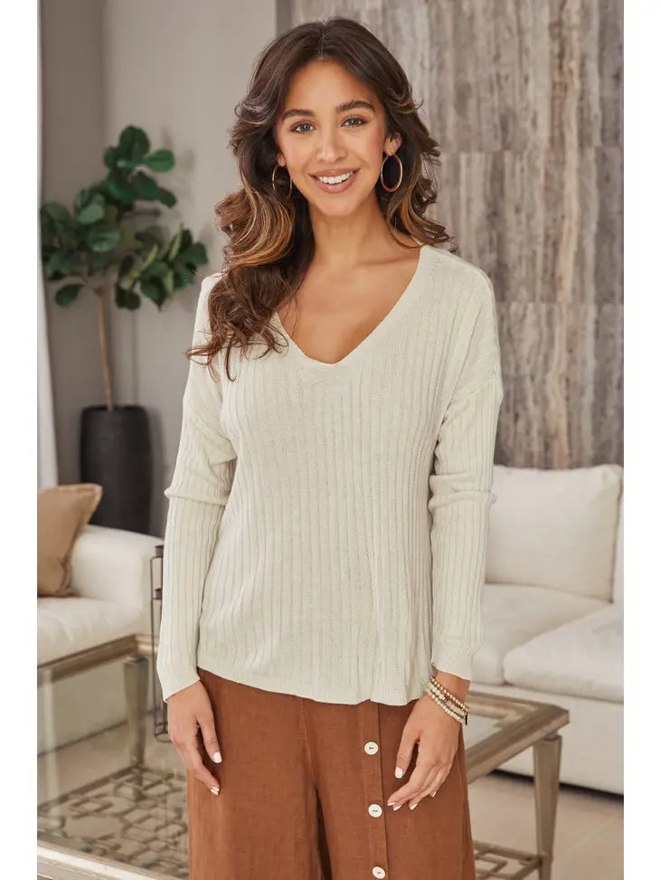 Rib Knit V-Neck Sweater