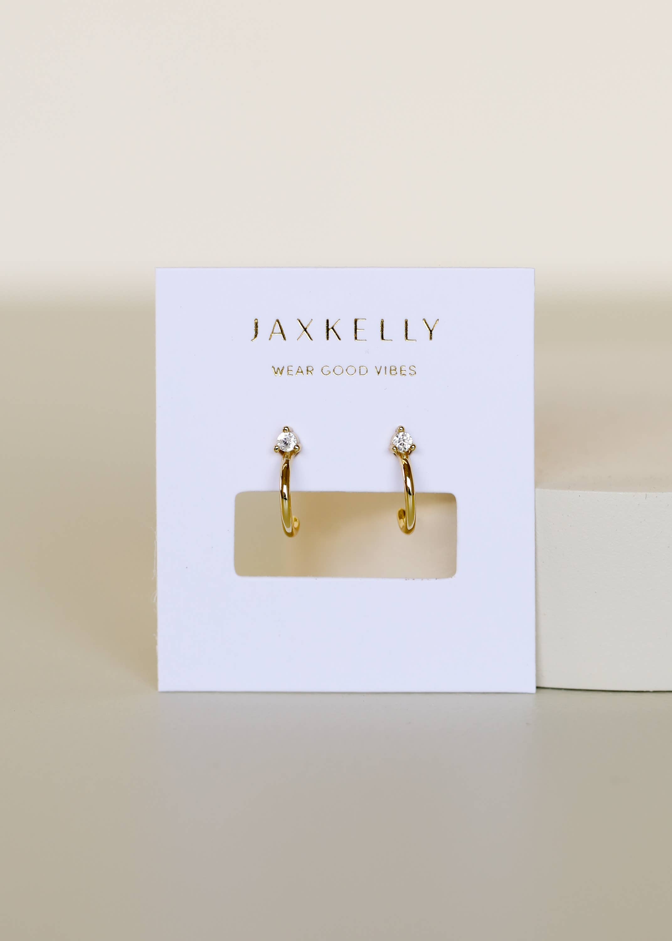 JaxKelly - Open Mini Hoop - White CZ - Gold Earrings
