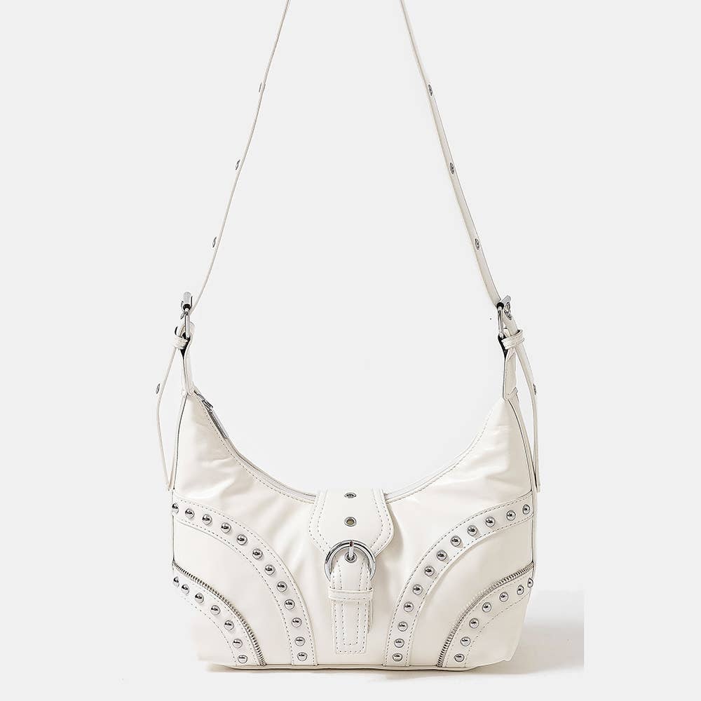Collections by Fame Accessories - Leather Studded Trim Shoulder Bag