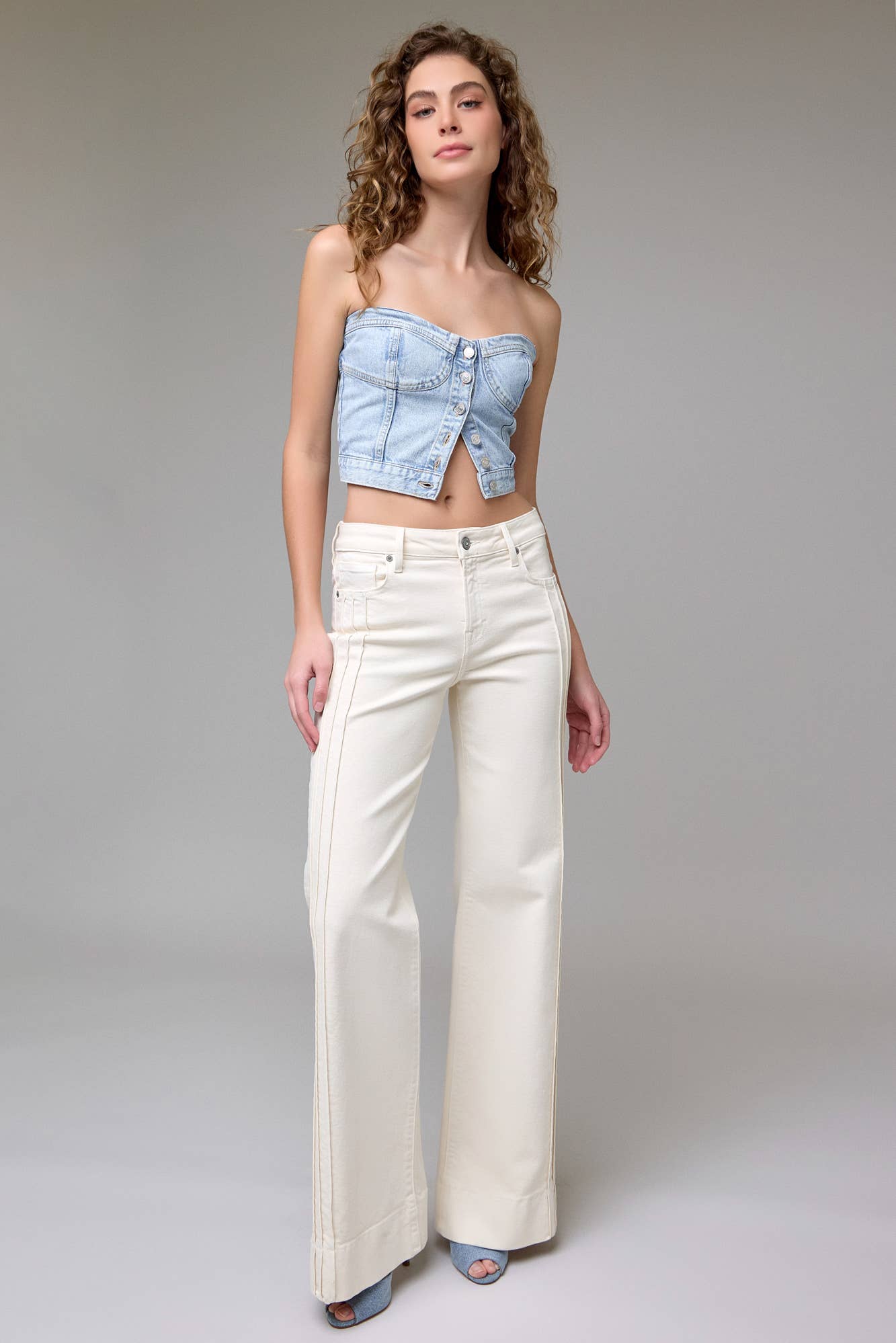 Hidden Jeans - Ecru Wash Pintuck Mid Rise Comfort Flare