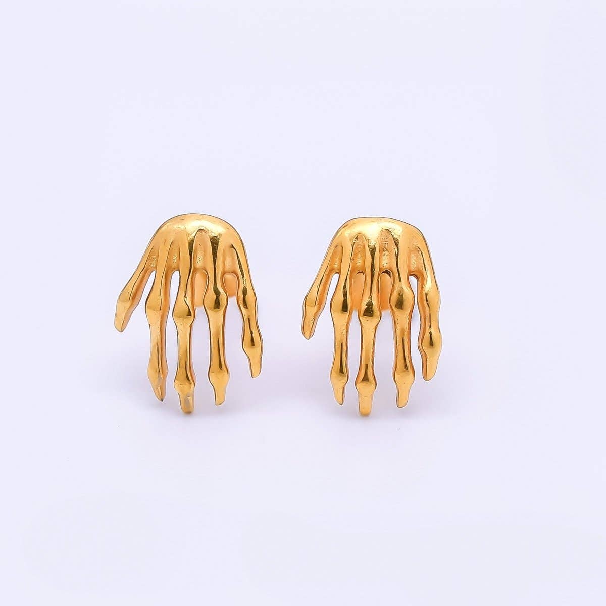 Aim Eternal - Gold Stainless Steel Skeleton Witch's Hands Stud Earrings | AB1584