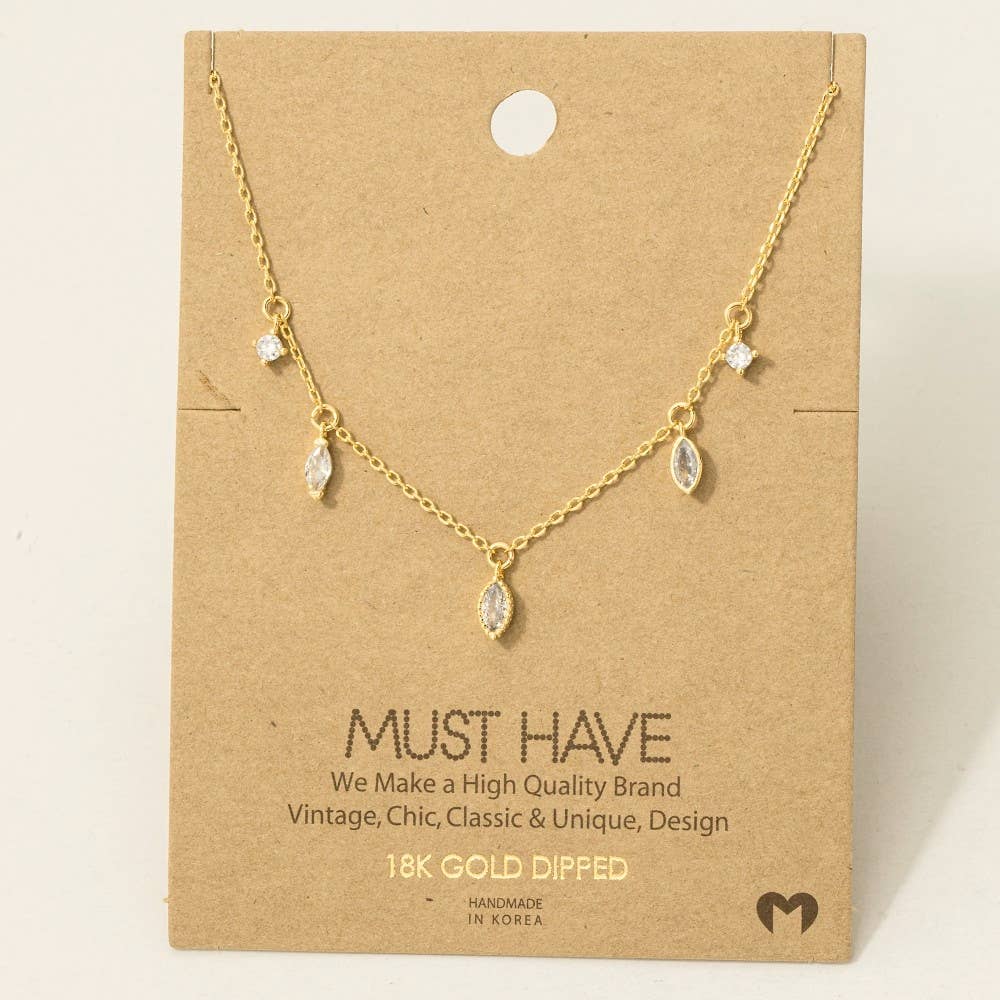 Fame Accessories - Delicate Rhinestone Station Necklace