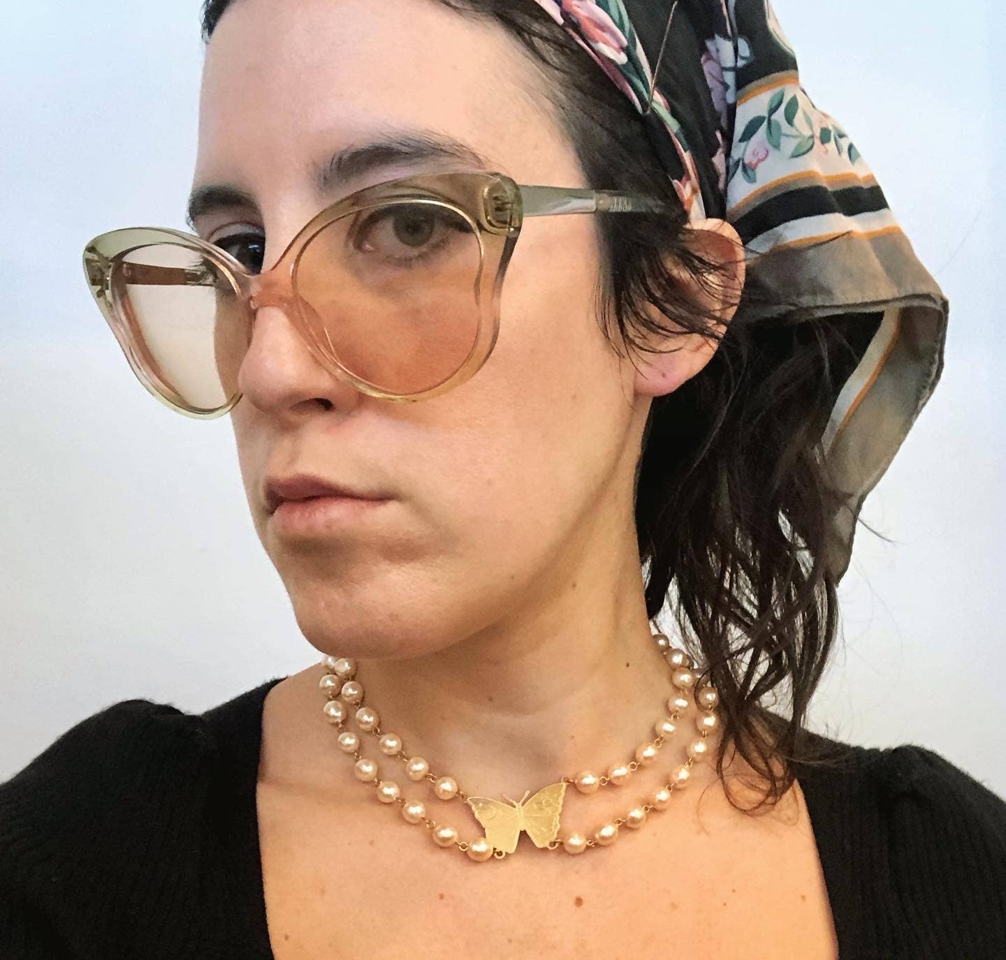 Odyssey & Oddities - Peach Faux Pearl Doube Choker- 2 Sizes