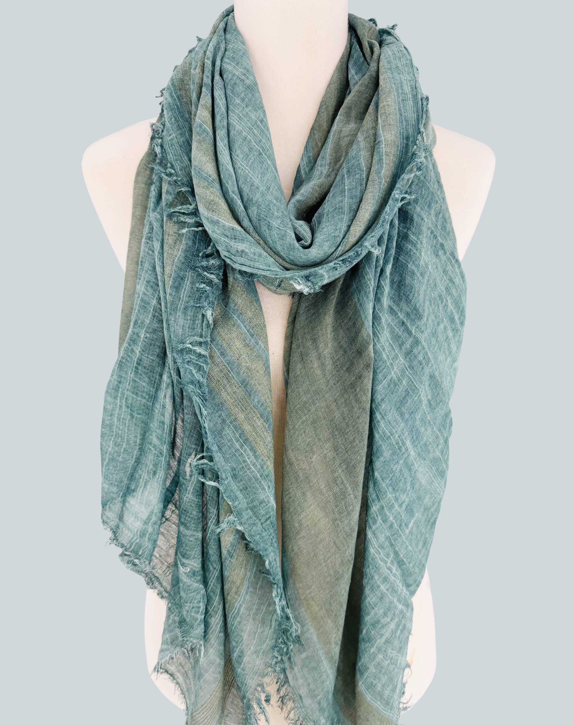 Classic Vintage Stonewash Stripe-Trimmed Scarf