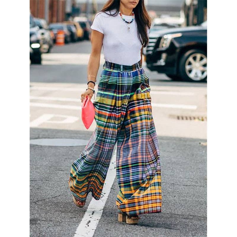 Sheer Trend - Stylish Wide Leg Checkerboard Casual Pants