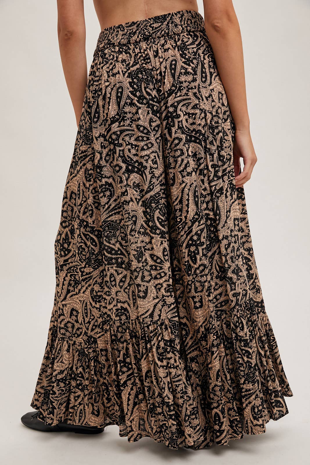 Bluivy - PAISLEY PRINT WIDE RUFFLED PANTS