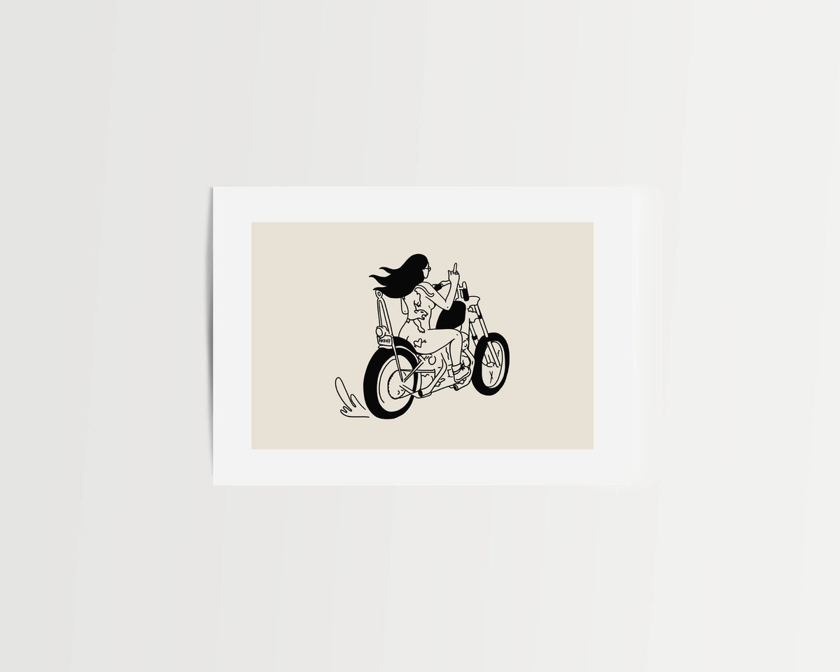 Tumbleweed Design Studio - Biker Chick Minimal Art Print Retro Vintage Home Decor