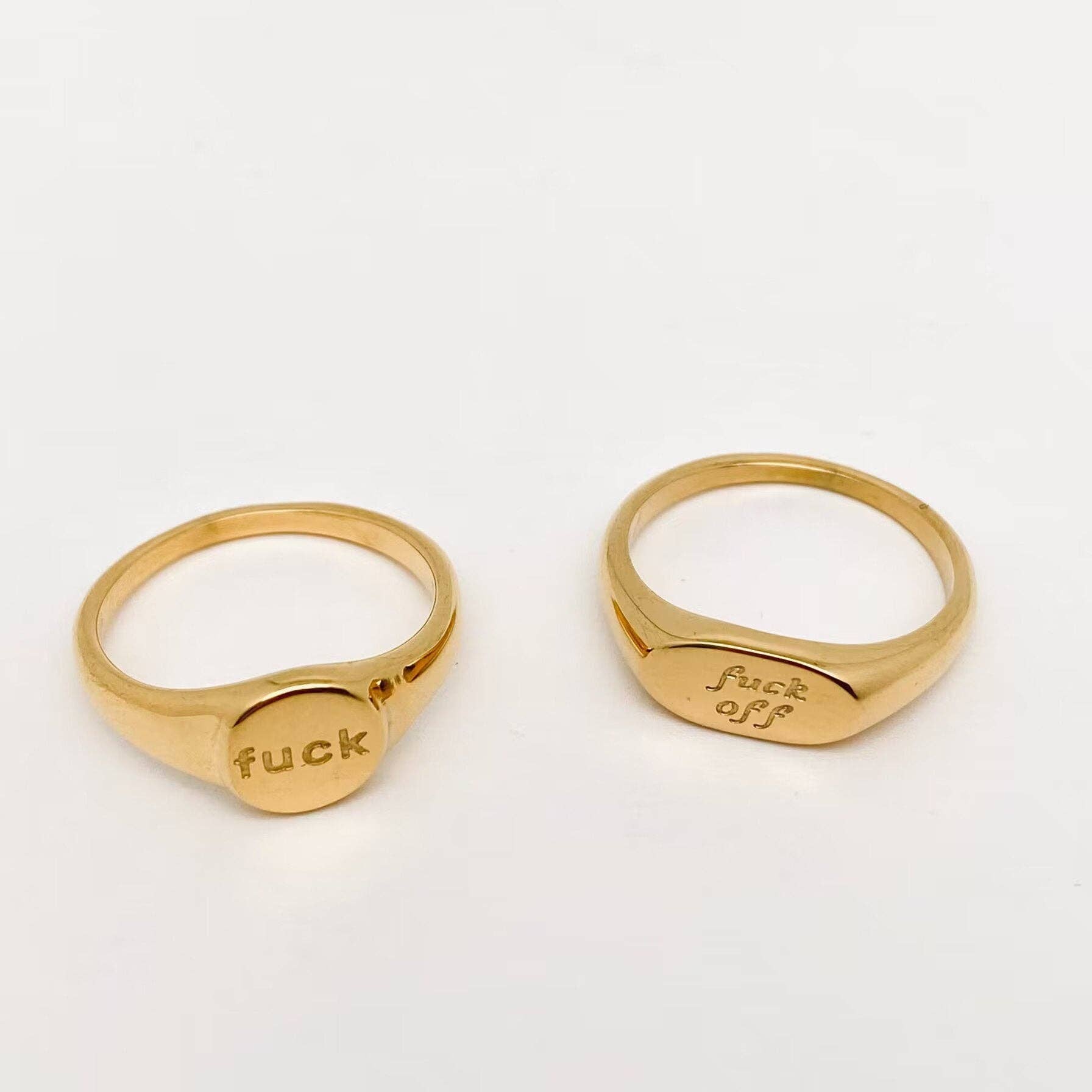 Mio Queena - Geometric "fuck off"18K Gold Plated Stainless Steel Ring-FGS