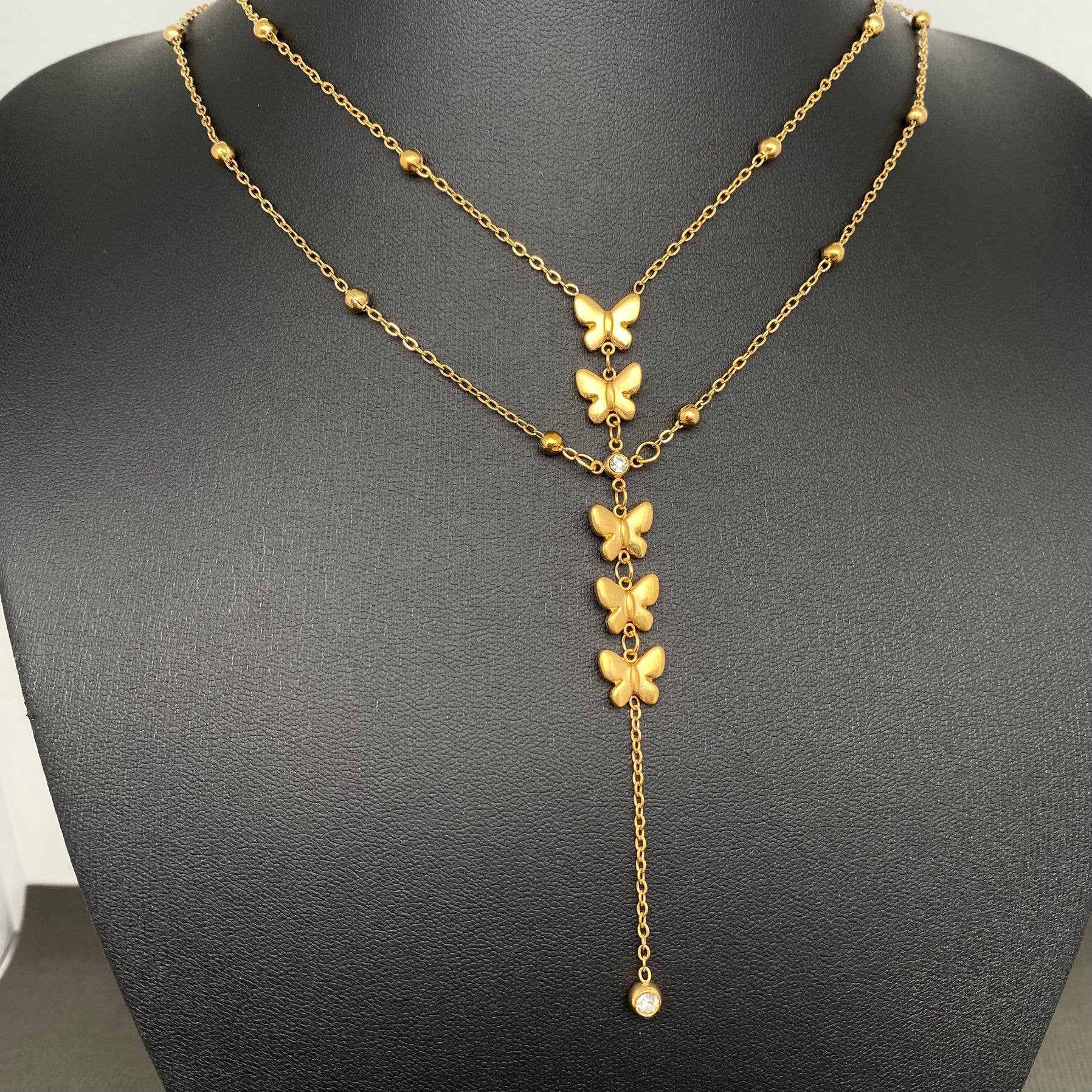 Mio Queena - Butterfly Double Chain 18K Gold Plated S.Steel Necklace - FGS