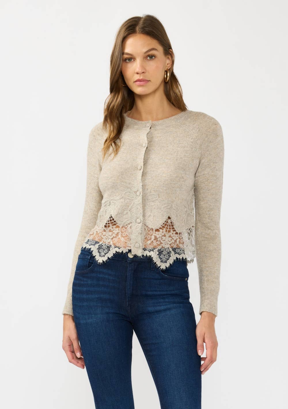 Lovestitch - Lace Trim Button Front Cardigan