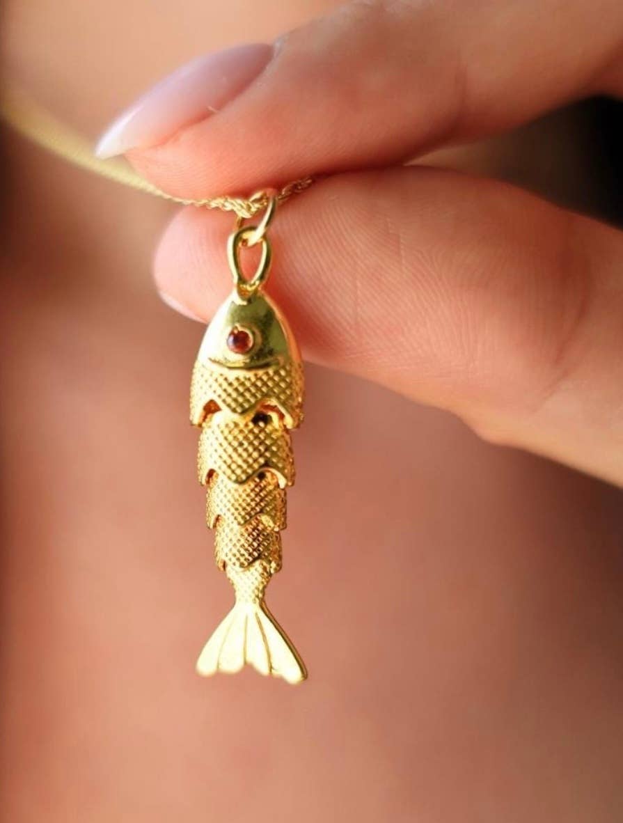 HoopLa - Lure- 14K Gold Steel Articulated Portuguese Fish Necklace