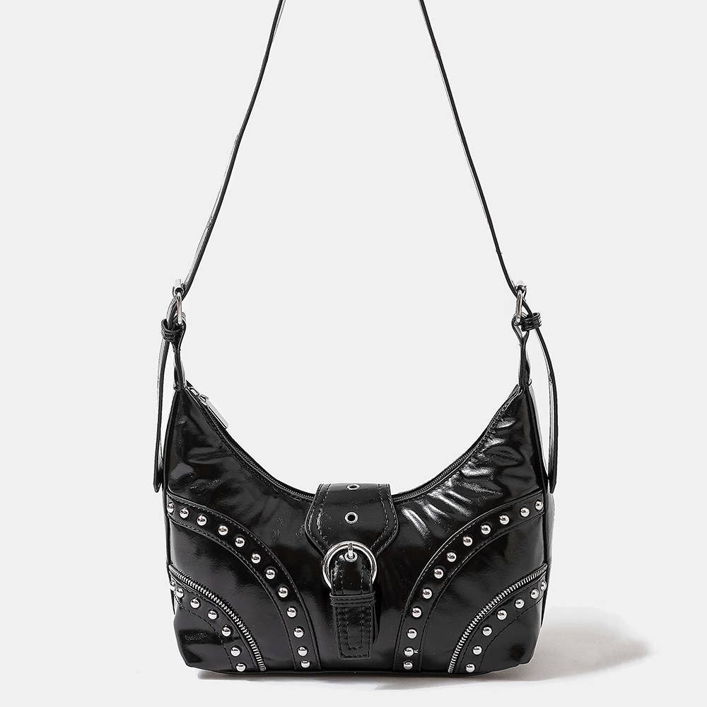 Collections by Fame Accessories - Leather Studded Trim Shoulder Bag