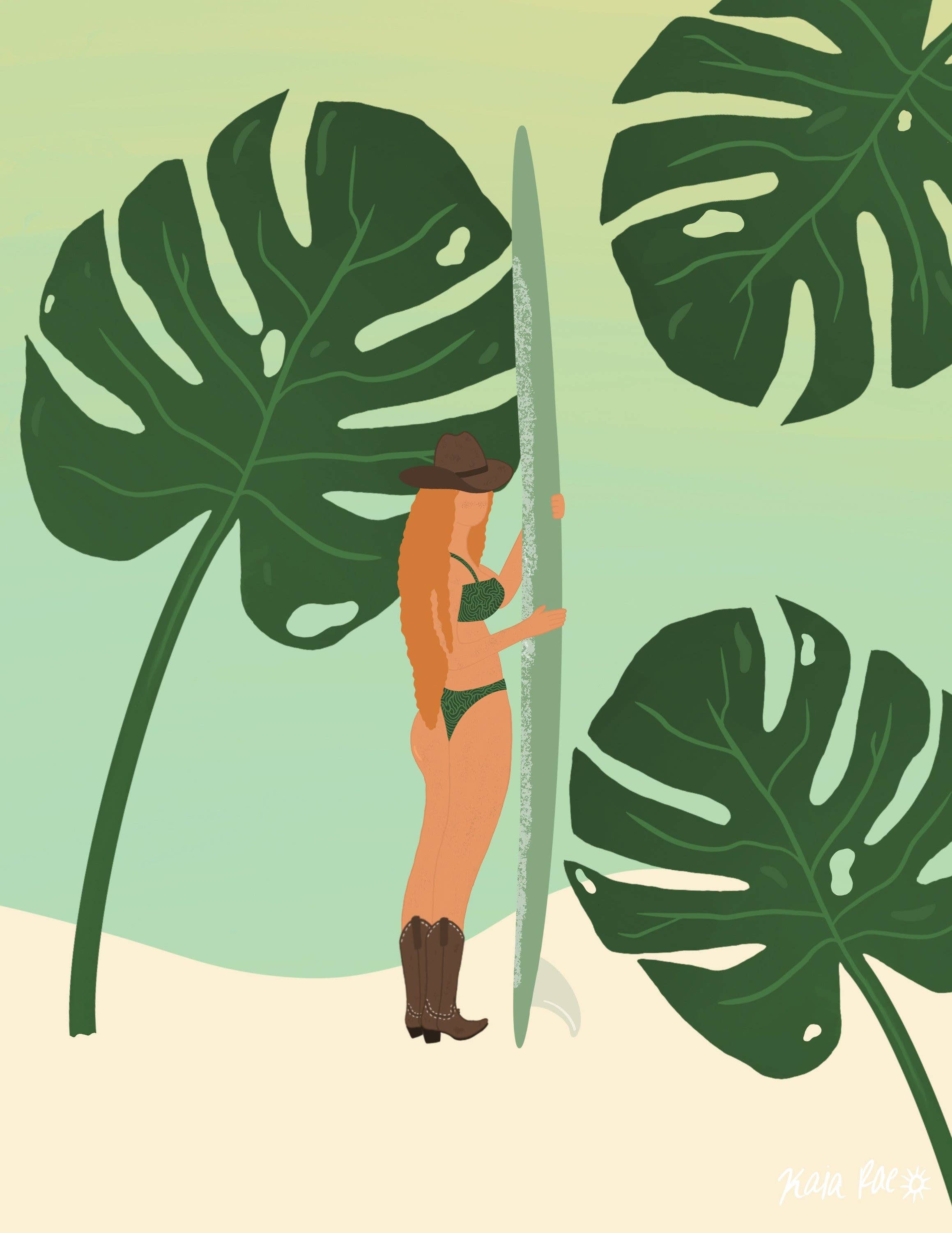 Surf Cowboy - Jungle Dreams Surf Cowgirl Art Print | Surf Wall Art Prints | Beach Prints | Ocean | Surf Poster | Surf | Western Art | Cowboy | Cowgirl