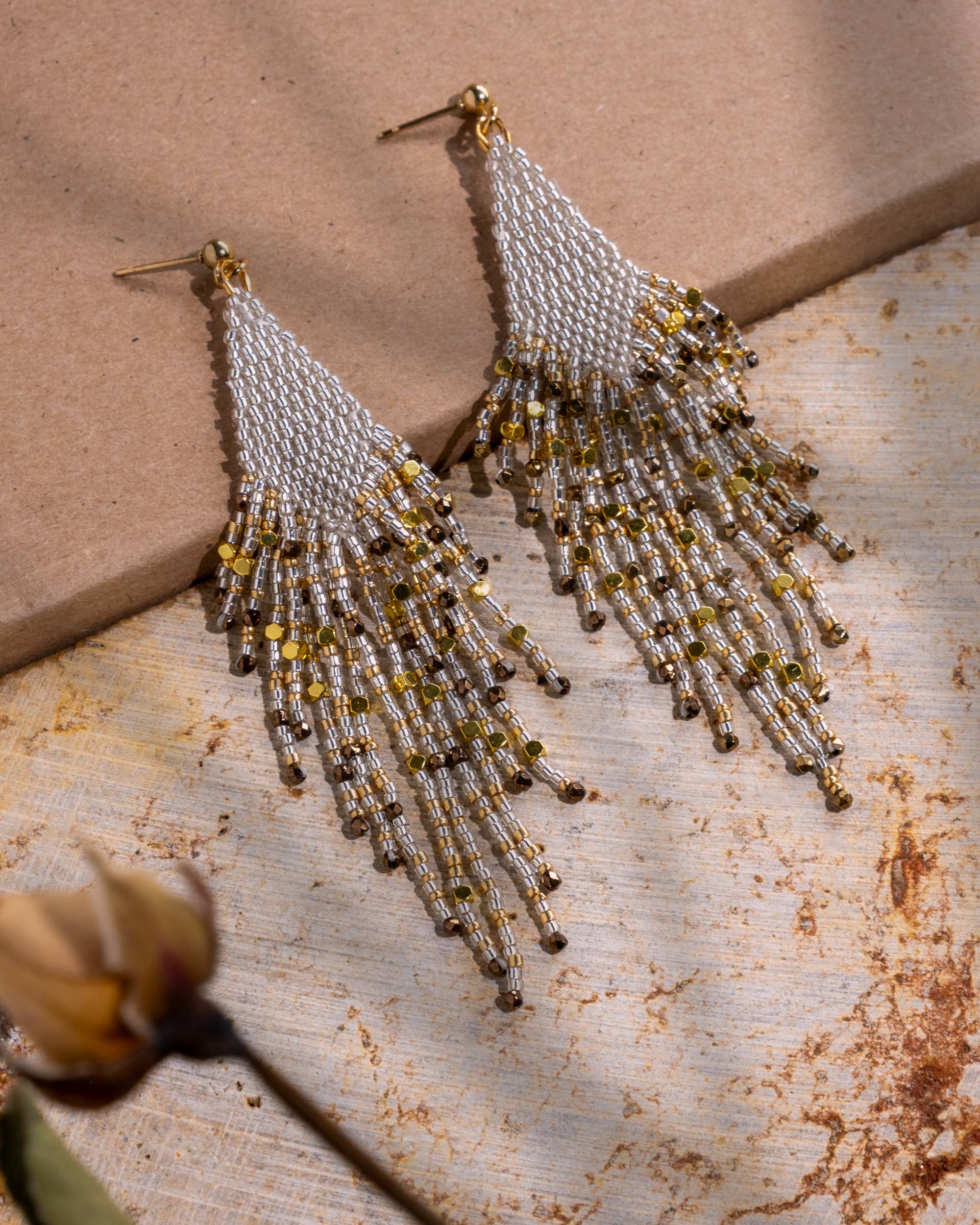 Mayana Designs Co - Beaded Handwoven Starlight Fringe Earrings (Silver)