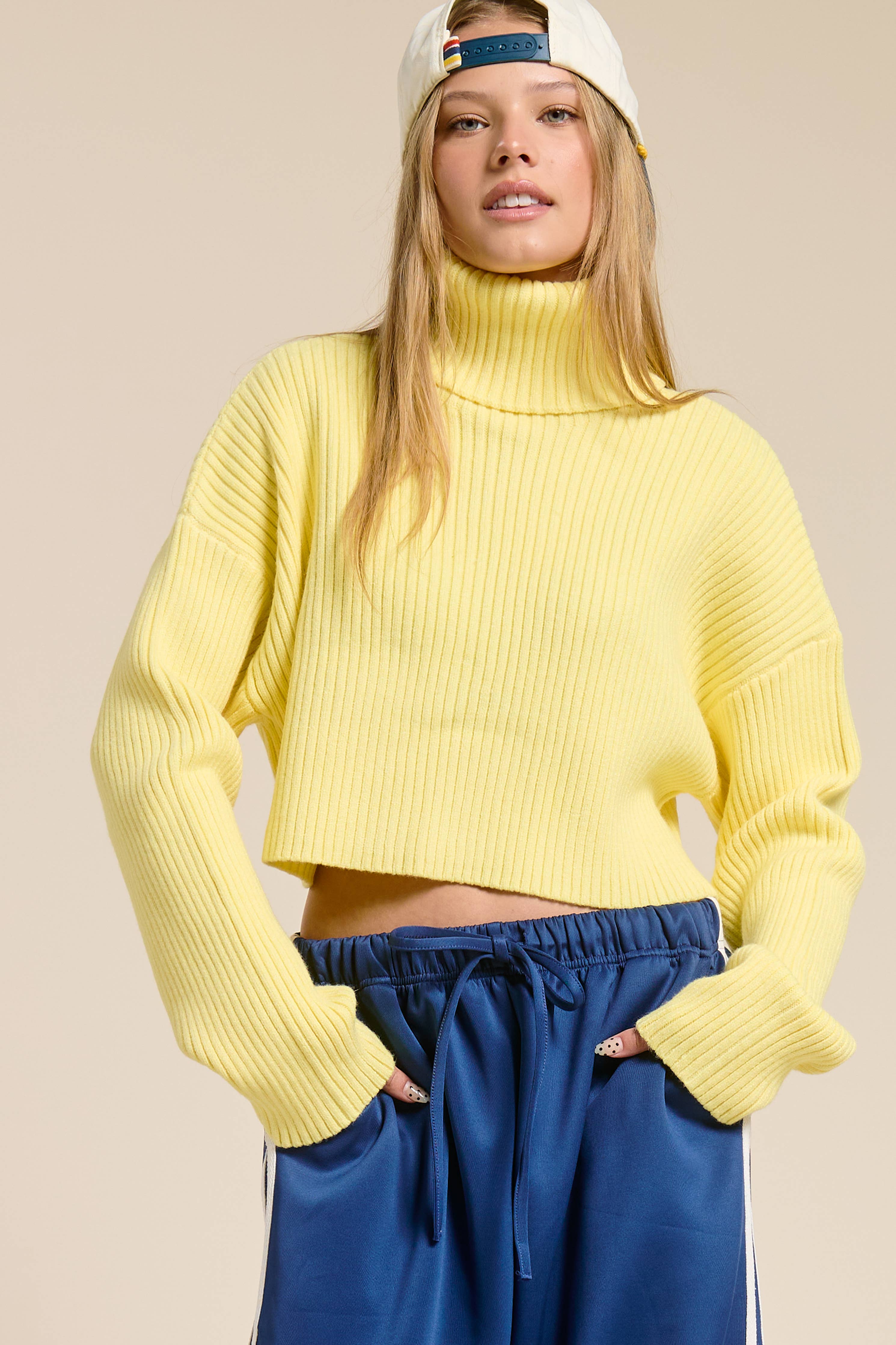 Mimosa - Cropped Ribbed Turtleneck Sweater