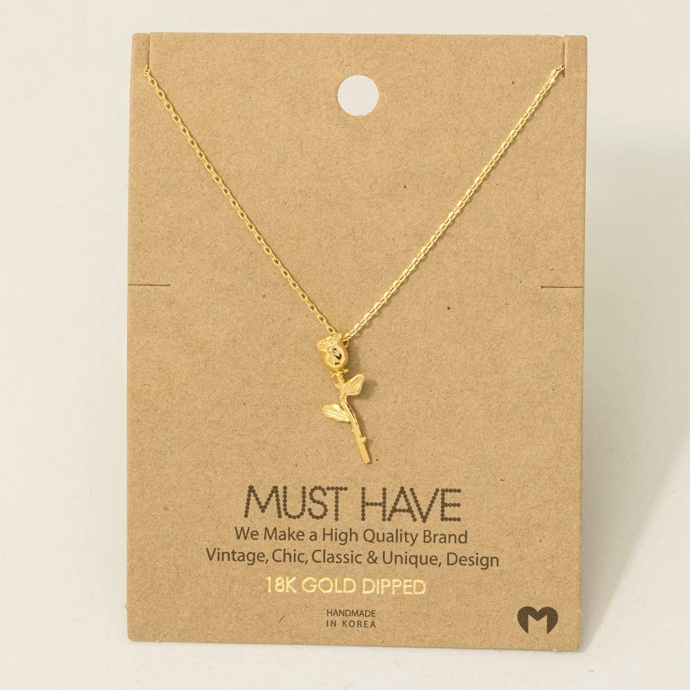 Fame Accessories - Gold Dipped Rose Pendant Necklace