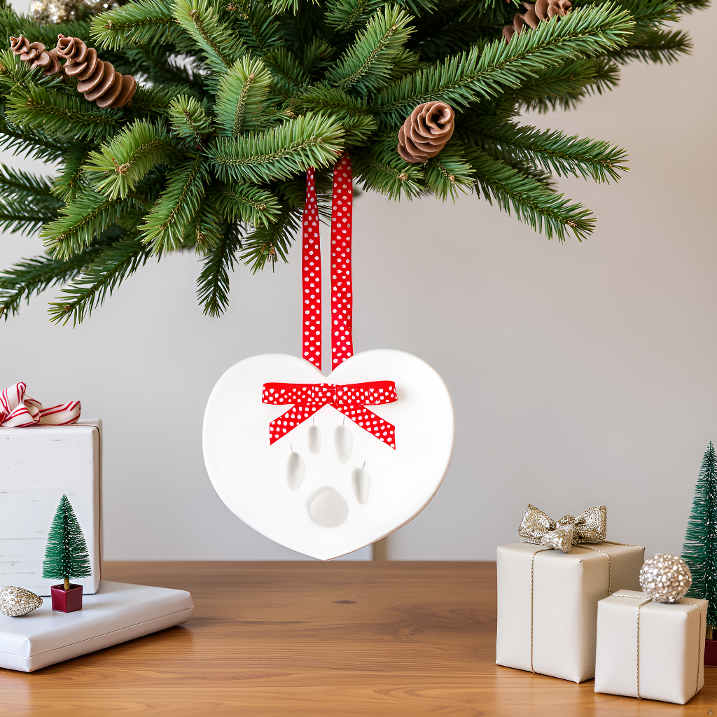 Pearhead - Pawprints Keepsake Hanging Holiday Ornament, Heart Shape