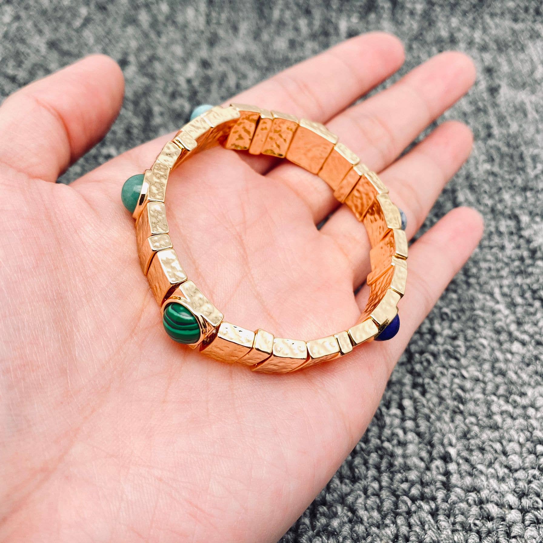 Mio Queena - Vintage Inlaid Stone Gilded Bangle & Elastic Bracelet - CS