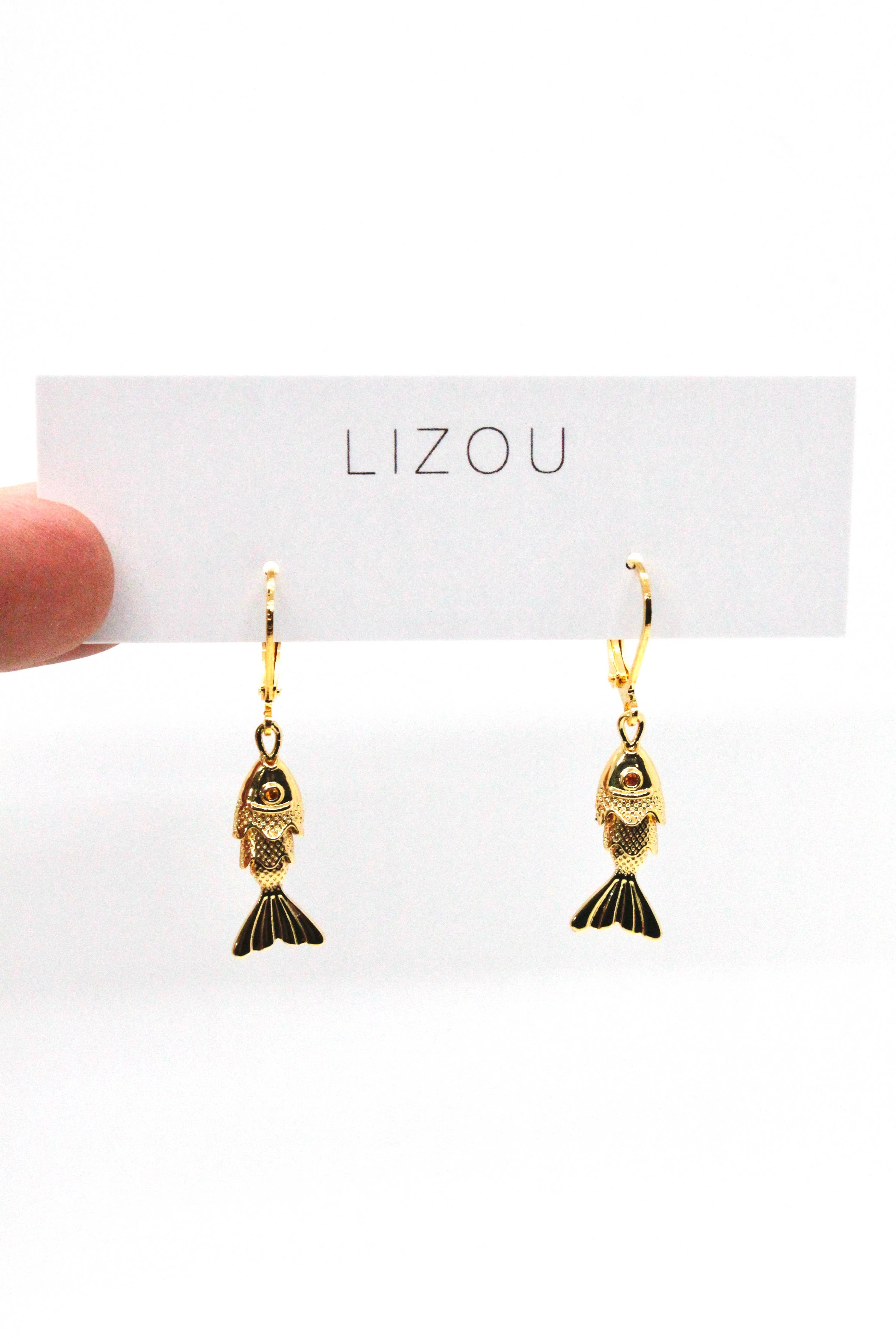 LIZOU - Small Articulated Gold Fish Earrings