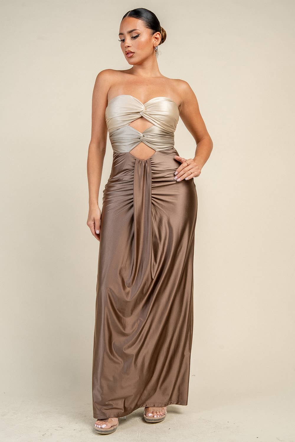 PRIVY - YD30310B VENECHIA CONTRAST WAIST CUT OUT MAXI DRESS