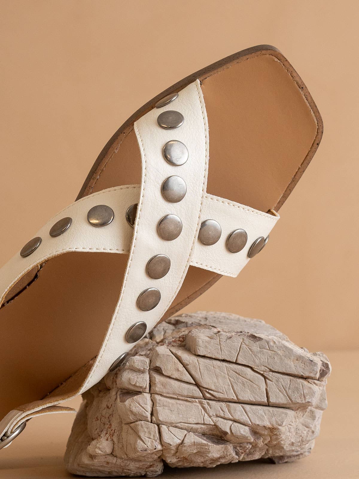 The Kylie White | Studded Cross Band Sandal