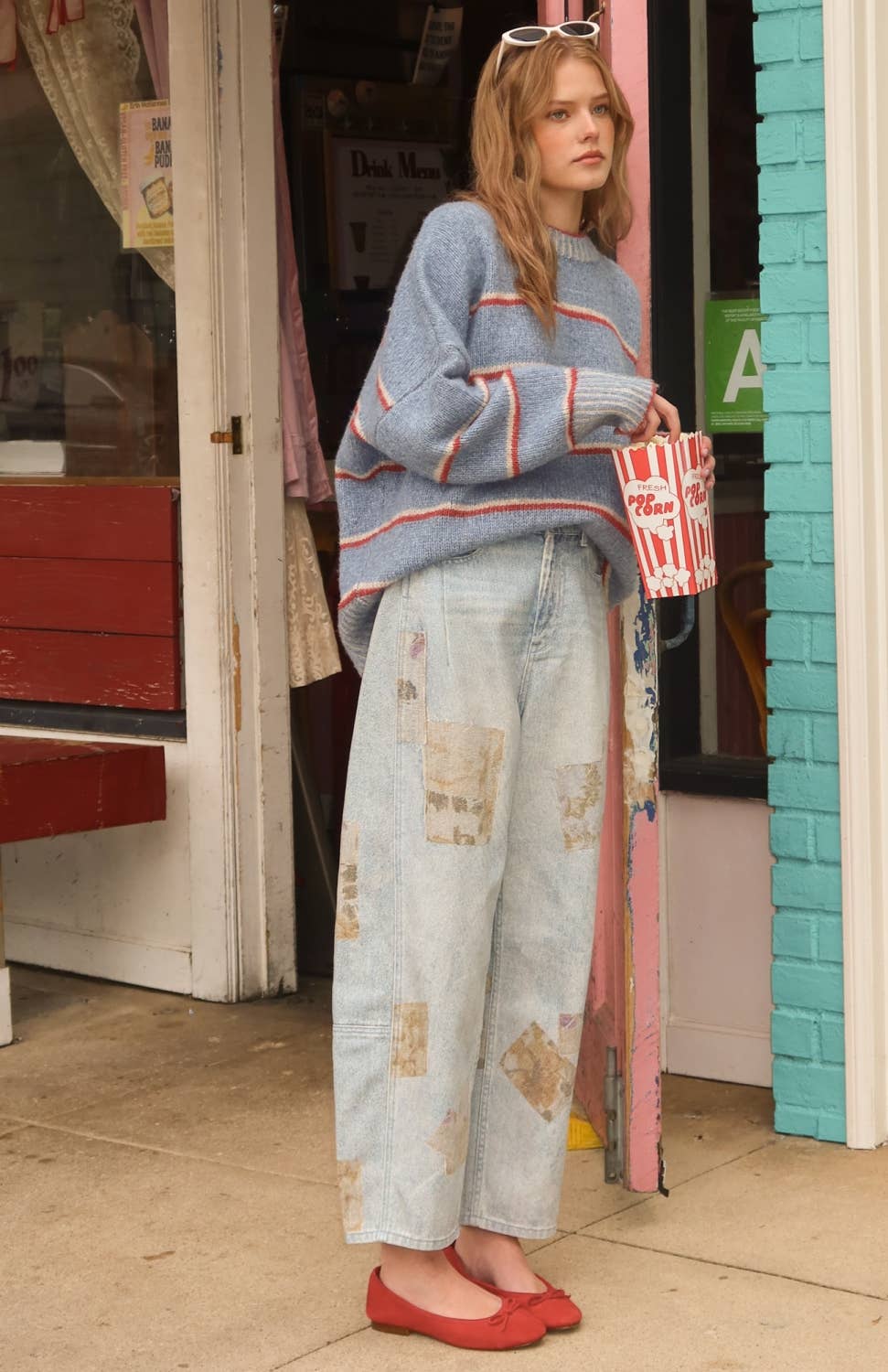 MIOU MUSE - P6792 PATCHWORK EFFECT DENIM BARREL PANTS