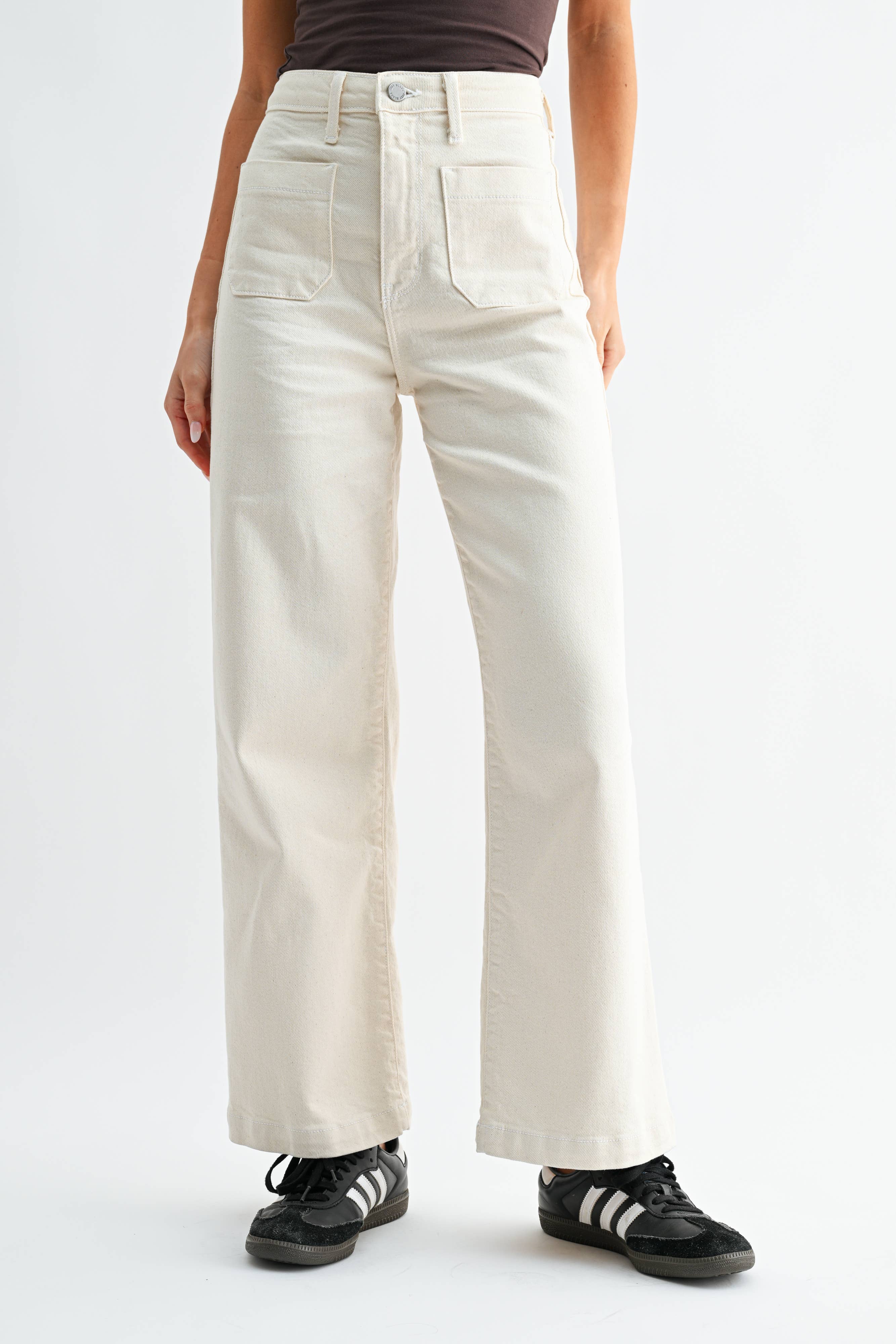 JUST BLACK DENIM - CREAM - Patch Pocket Wide Leg