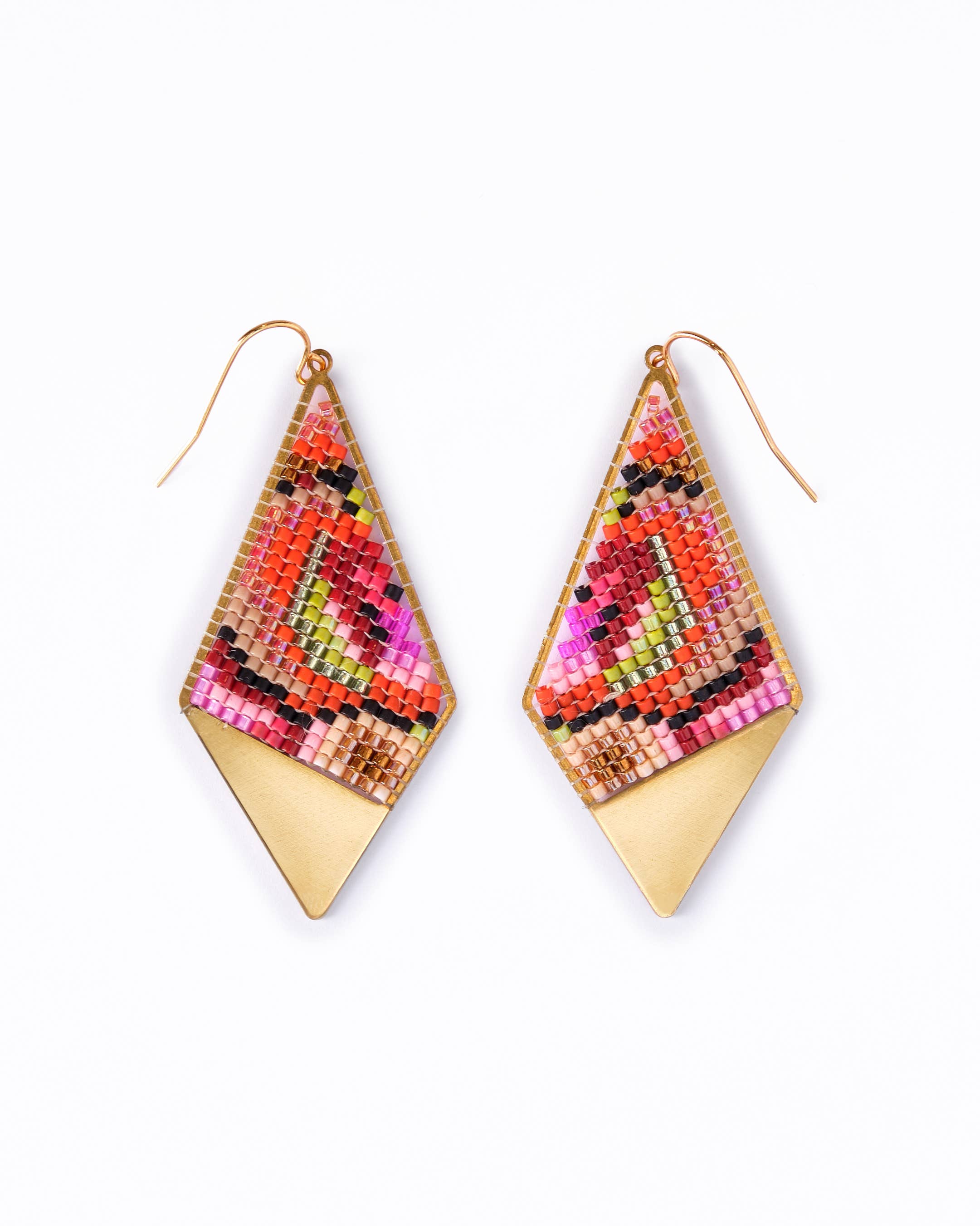 Mayana Designs Co - Beaded Handwoven Kaleidoscope Kite Earrings (Pink/Orange)